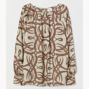 RICHARD ALLAN x H&M Light Beige Patterned Satin Blouse Size Women's 10 NEW